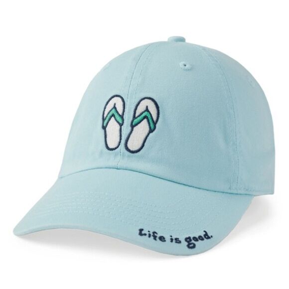 Life is Good Flip Flops Beach Blue 6 Panel Cap Unisex OSFM NWT - Picture 2 of 6